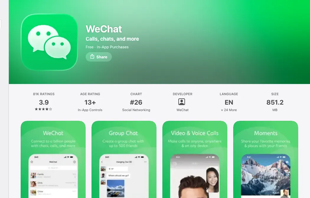 Oficjalna strona WeChat w App Store · zdjęcie sierpień 2026